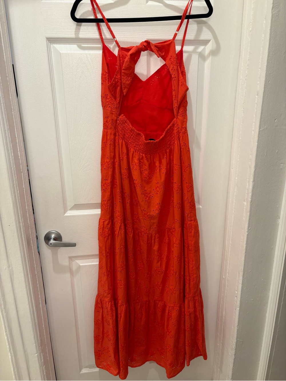 Aqua Orange Eyelet Maxi Dress L Tie Back Smocked Boho Summer Cotton Lined - Picture 6 of 9